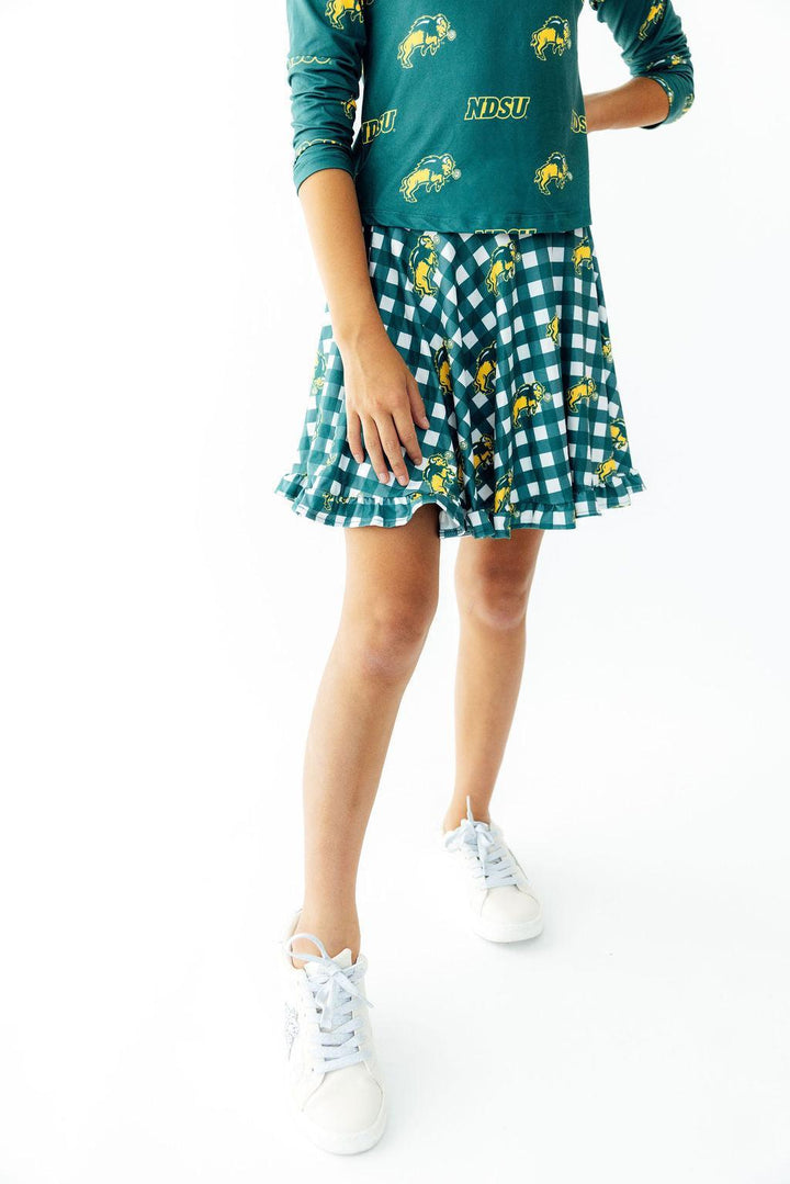 North Dakota State University Plaid Bison Ruffle Twirl Skort-Mila & Rose ®