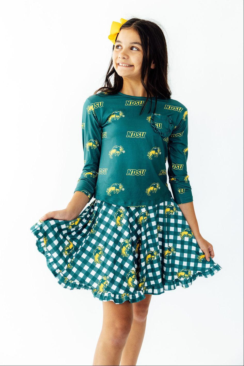 North Dakota State University Plaid Bison Ruffle Twirl Skort-Mila & Rose ®