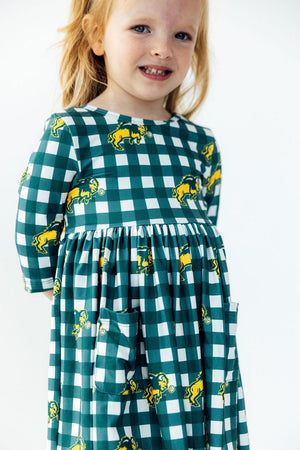 North Dakota State University Plaid Bison 3/4 Sleeve Pocket Twirl Dress
