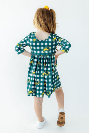 North Dakota State University Plaid Bison 3/4 Sleeve Pocket Twirl Dress