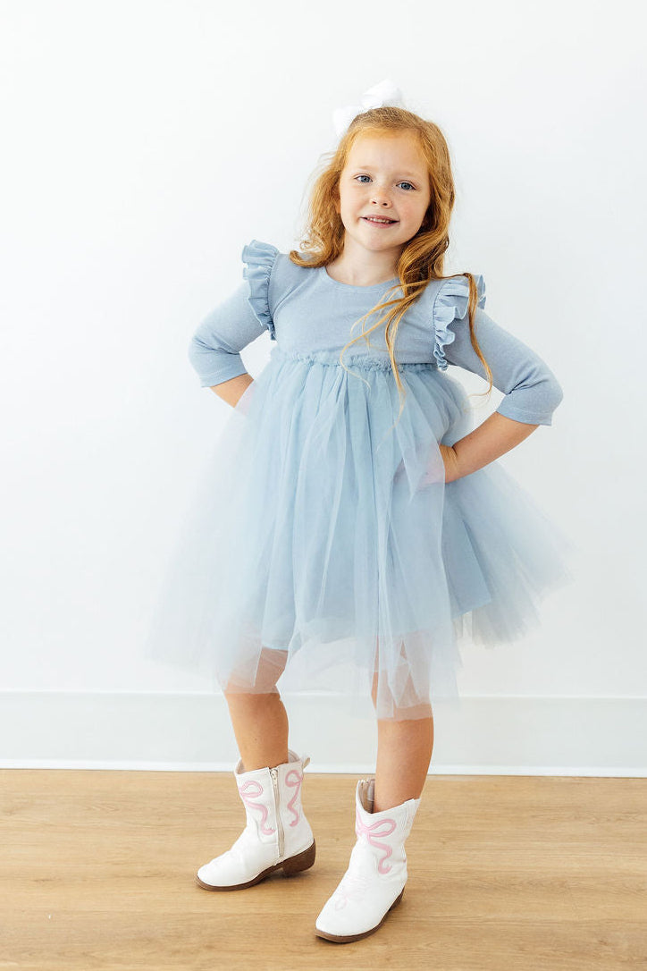 Bluebird Shimmer 3/4 Sleeve Tutu Dress-Mila & Rose ®