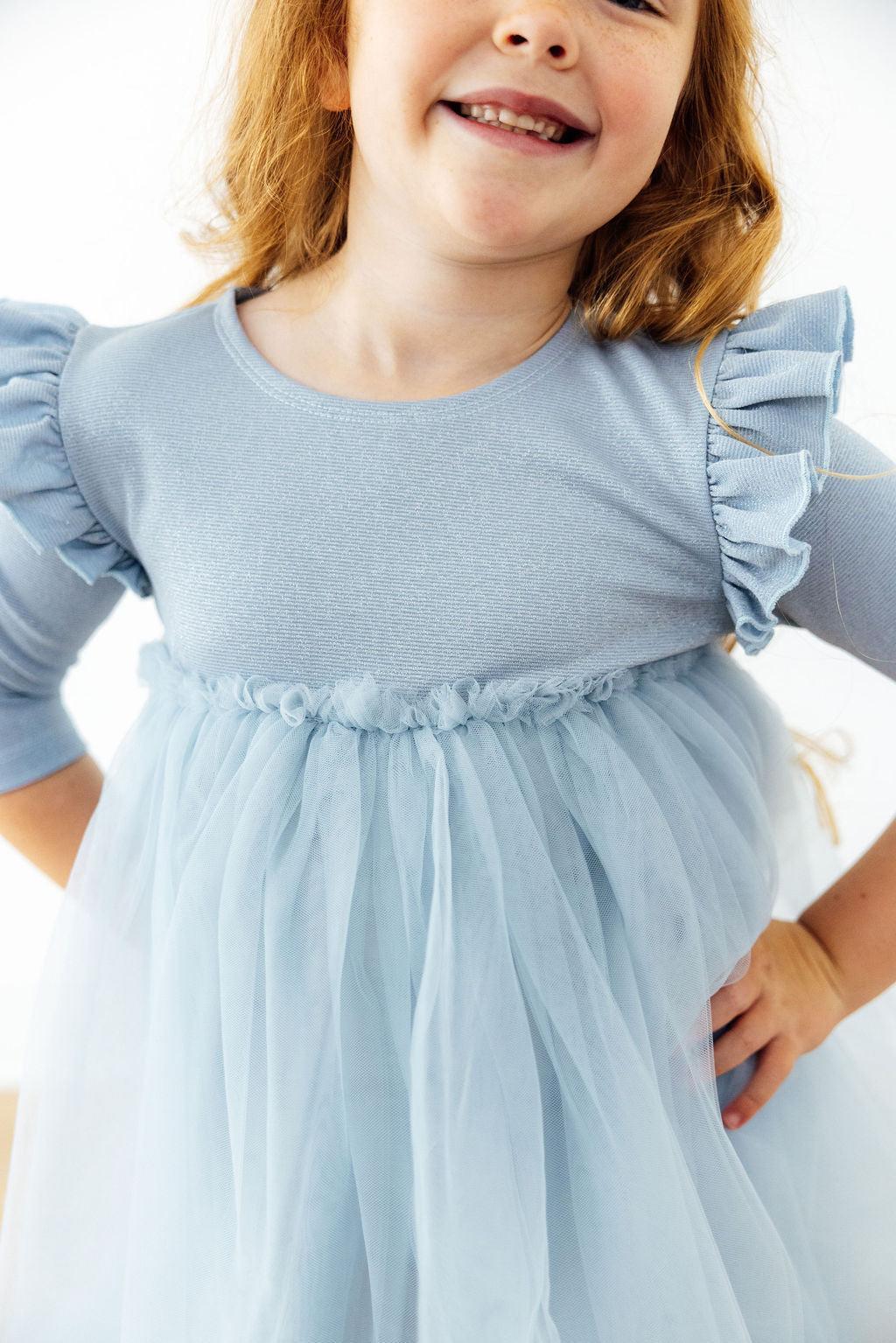 Bluebird Shimmer 3/4 Sleeve Tutu Dress