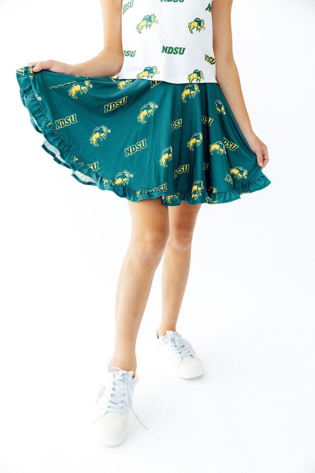 North Dakota State University Green Bison Ruffle Twirl Skort-Mila & Rose ®