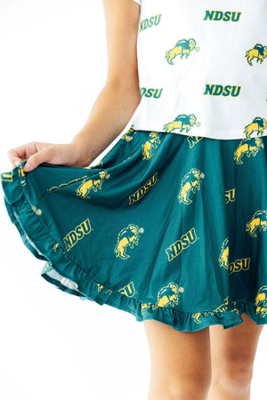 North Dakota State University Green Bison Ruffle Twirl Skort-Mila & Rose ®