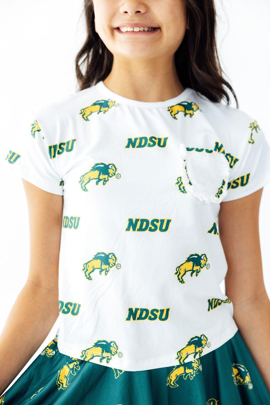 North Dakota State University White Bison Ruffle Pocket Tee-Mila & Rose ®