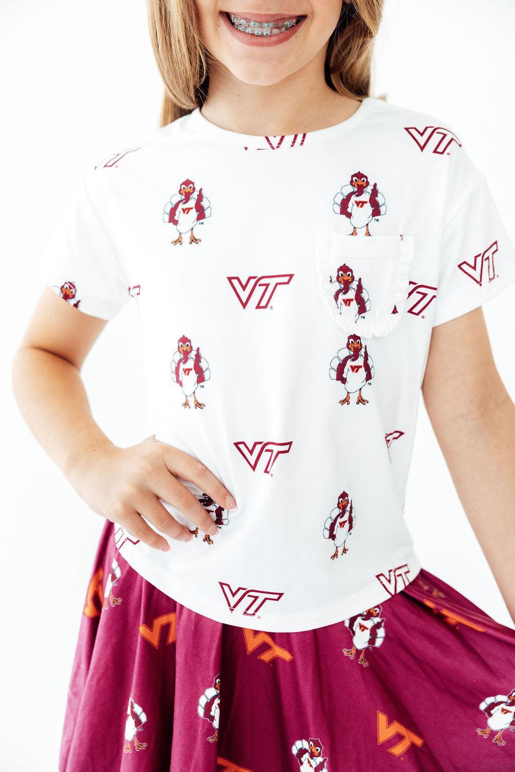 Virginia Tech White Hokie Ruffle Pocket Tee-Mila & Rose ®
