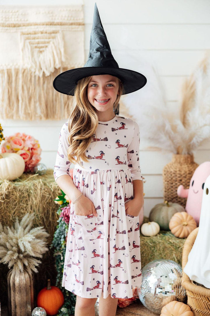 Happy Howl-oween 3/4 Sleeve Pocket Twirl Dress-Mila & Rose ®
