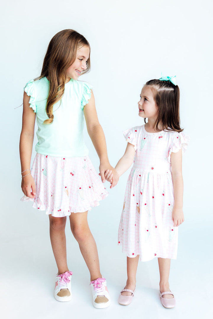 Sweet Sips Flutter Sleeve Twirl Dress