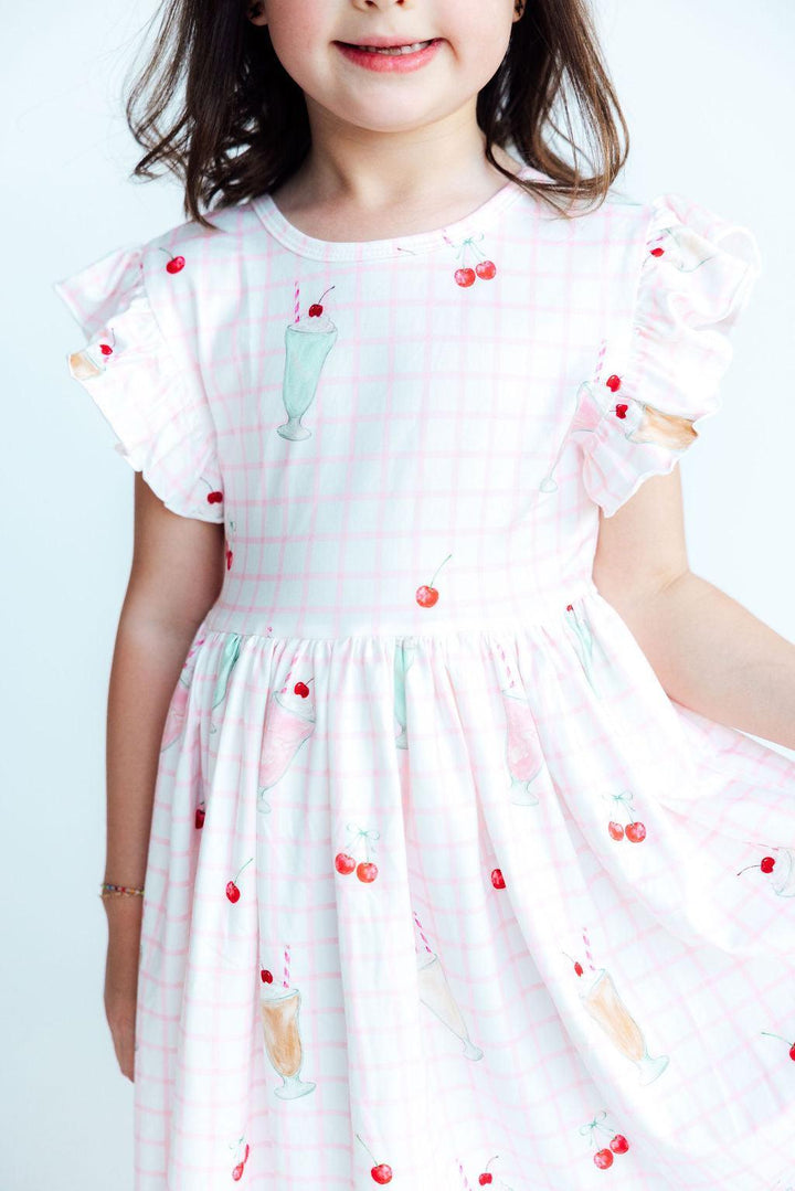 Sweet Sips Flutter Sleeve Twirl Dress