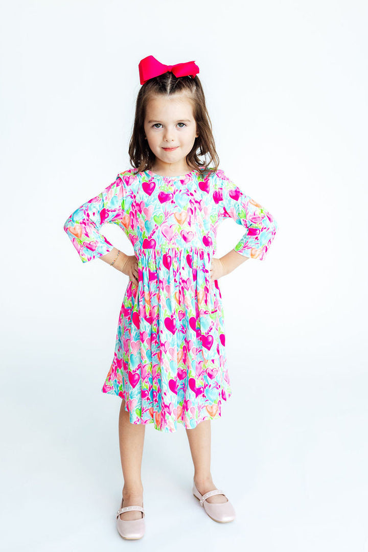 Heart Garden 3/4 Sleeve Pocket Twirl Dress-Mila & Rose ®