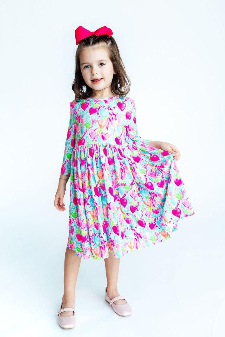 Heart Garden 3/4 Sleeve Pocket Twirl Dress-Mila & Rose ®