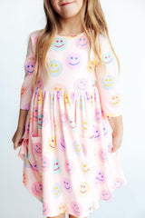 You Make Me Happy 3/4 Sleeve Pocket Twirl Dress-Mila & Rose ®