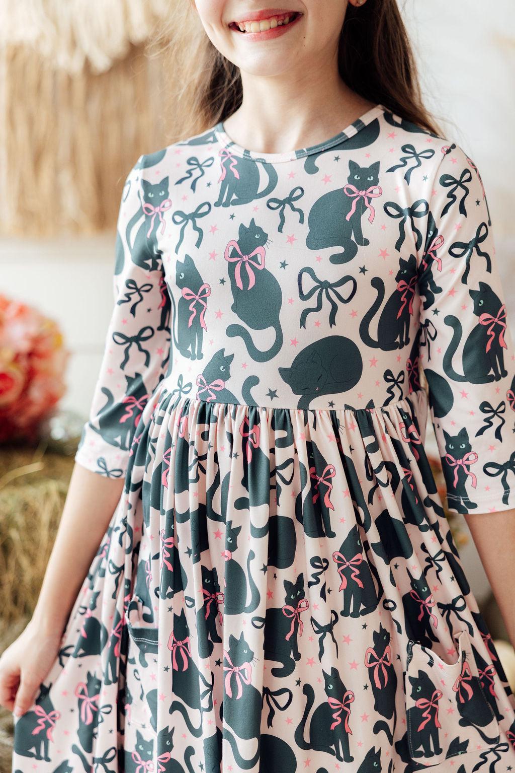 Hocus Purr-cus 3/4 Sleeve Pocket Twirl Dress-Mila & Rose ®