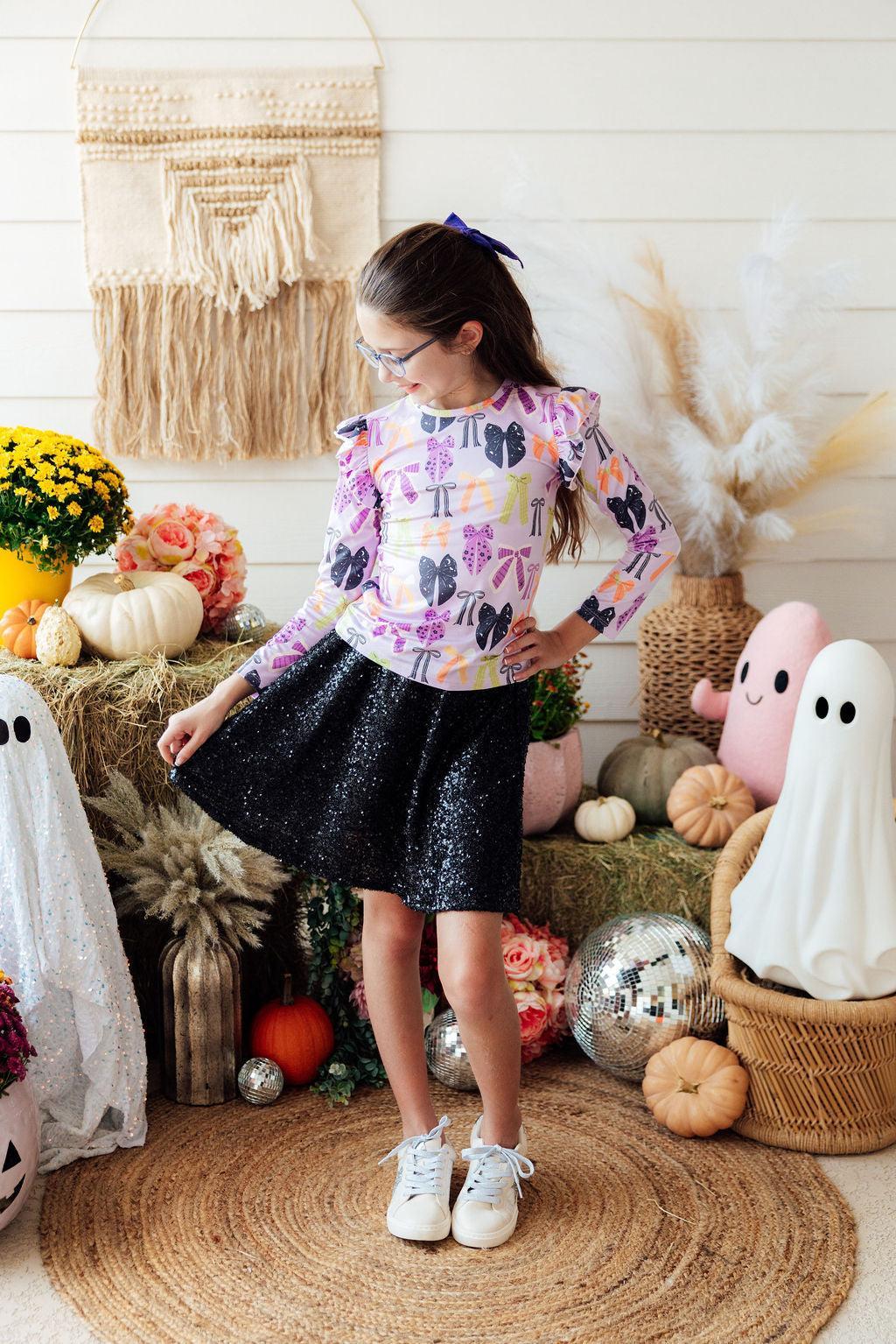 Tied with a Boo Lavender L/S Ruffle Tee-Mila & Rose ®