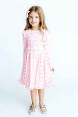 (S) Sweetheart Stripe L/S Ruffle Hem Twirl Dress-Mila & Rose ®