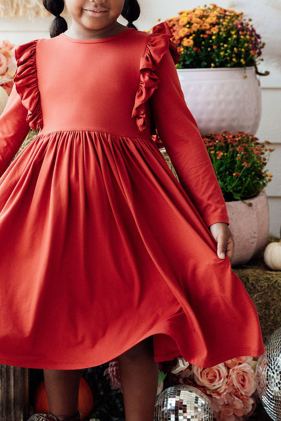 Pumpkin Spice L/S Ruffle Twirl Dress-Mila & Rose ®
