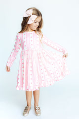 (S) Sweetheart Stripe L/S Ruffle Hem Twirl Dress-Mila & Rose ®