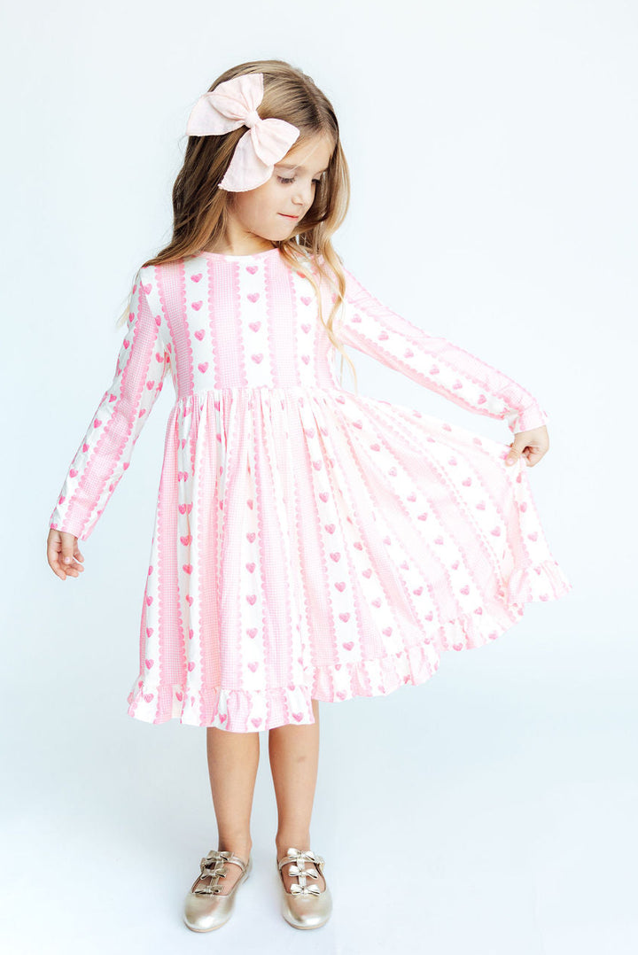 (S) Sweetheart Stripe L/S Ruffle Hem Twirl Dress-Mila & Rose ®