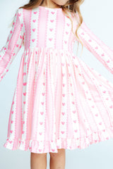 (S) Sweetheart Stripe L/S Ruffle Hem Twirl Dress-Mila & Rose ®