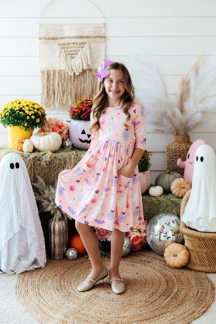 Spooky Sweetheart 3/4 Sleeve Pocket Twirl Dress-Mila & Rose ®