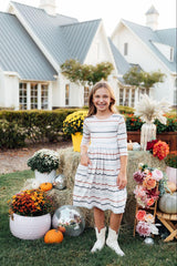 Fall Stripes 3/4 Sleeve Pocket Twirl Dress-Mila & Rose ®