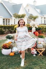 Fall Stripes 3/4 Sleeve Pocket Twirl Dress-Mila & Rose ®