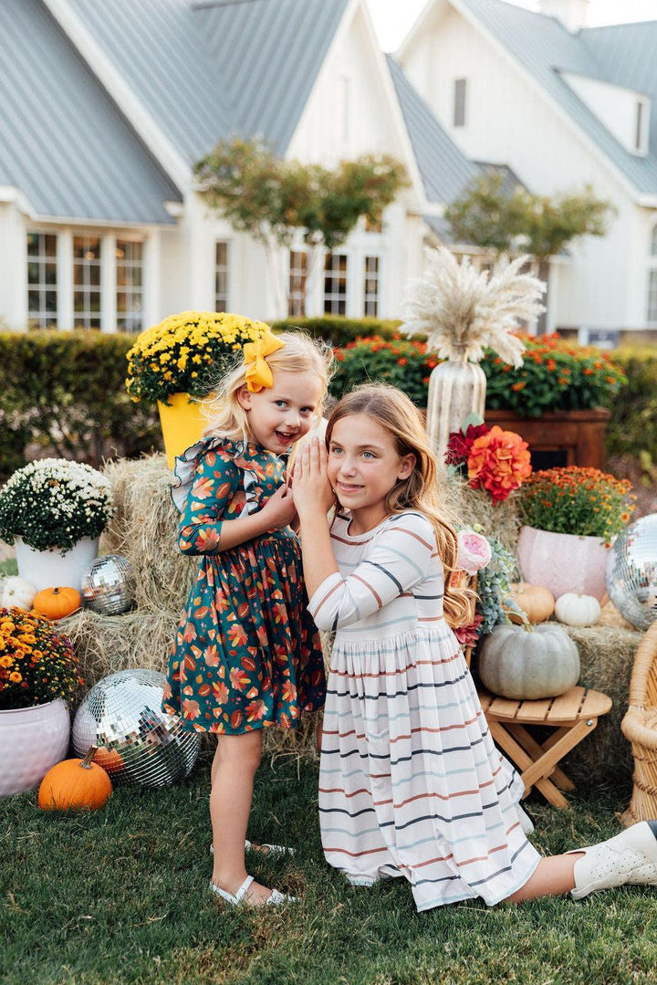 Fall Stripes 3/4 Sleeve Pocket Twirl Dress-Mila & Rose ®