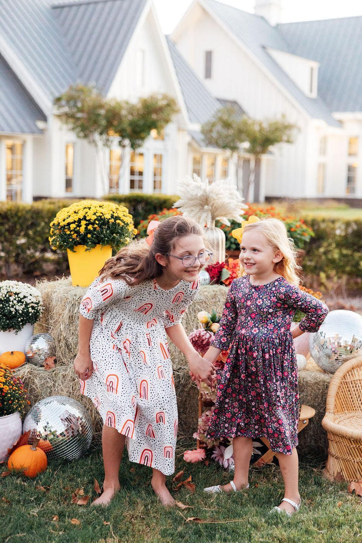 Flower Farm 3/4 Sleeve Pocket Twirl Dress-Mila & Rose ®