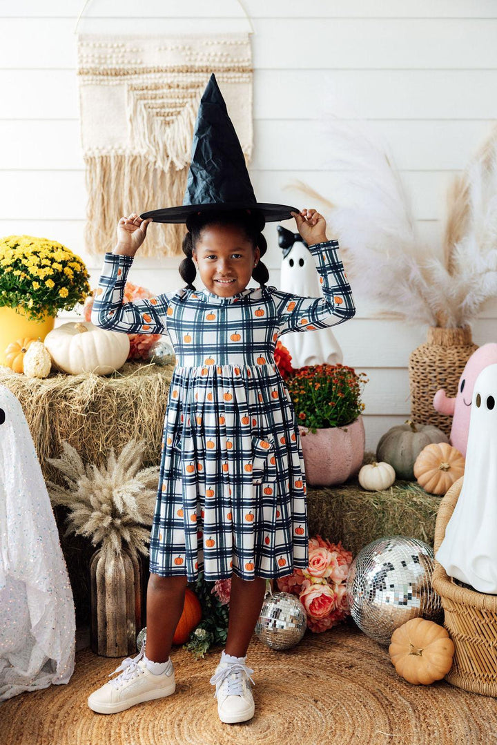Plaid Pumpkins L/S Pocket Twirl Dress-Mila & Rose ®