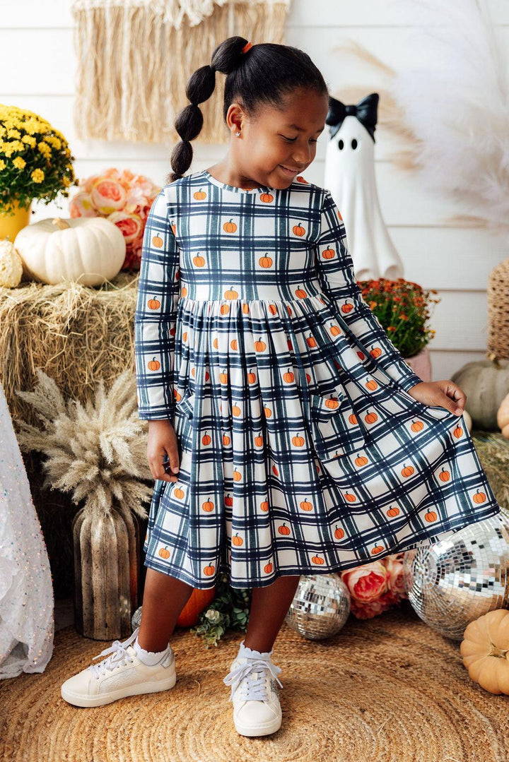 Plaid Pumpkins L/S Pocket Twirl Dress-Mila & Rose ®