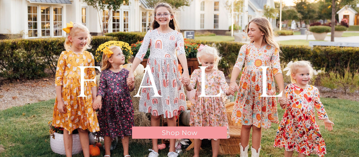 mila and rose little girls fall collection and fall dresses. Cute girls pumpkin patch outfits