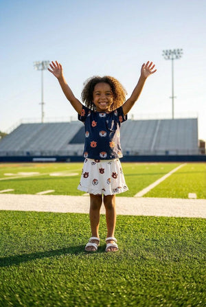 Auburn Blue Aubie Ruffle Pocket Tee-Mila & Rose ®