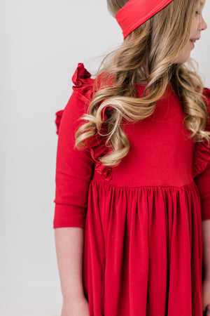 Red 3/4 Ruffle Twirl Dress-Mila & Rose ®