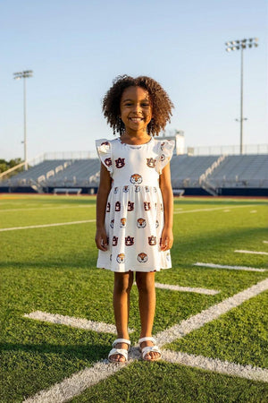 Auburn White Aubie Flutter Twirl Dress-Mila & Rose ®