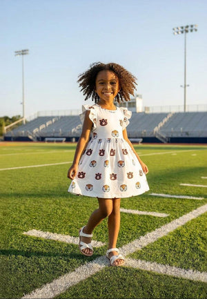 Auburn White Aubie Flutter Twirl Dress-Mila & Rose ®