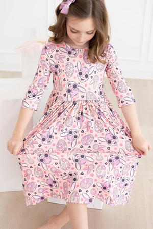 Peace & Bunnies 3/4 Sleeve Pocket Twirl Dress-Mila & Rose ®