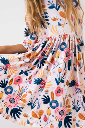 Blush Peony 3/4 Sleeve Pocket Twirl Dress-Mila & Rose ®