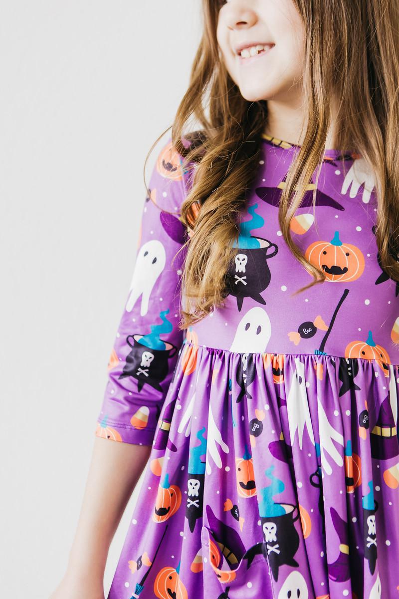 No Tricks, Just Treats 3/4 Sleeve Pocket Twirl Dress-Mila & Rose ®