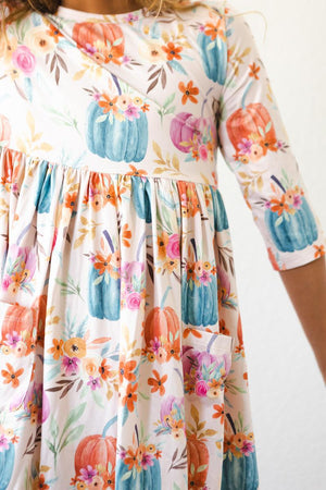Harvest Blooms 3/4 Sleeve Pocket Twirl Dress-Mila & Rose ®