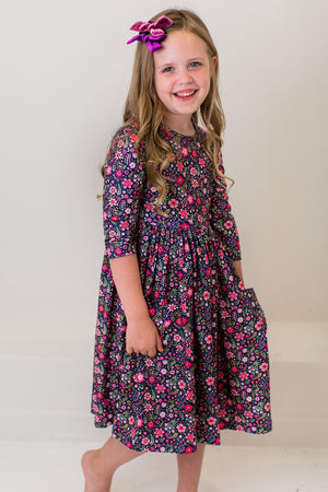 Flower Farm 3/4 Sleeve Pocket Twirl Dress-Mila & Rose ®