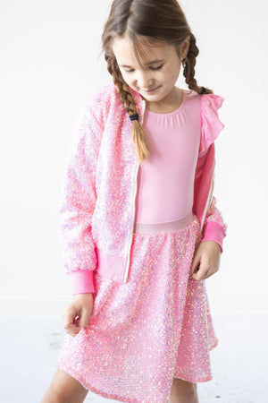 Bubblegum Pink Sequin Twirl Skirt-Mila & Rose ®