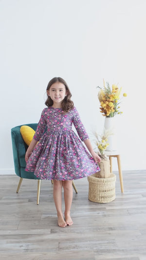 Flower Farm 3/4 Sleeve Pocket Twirl Dress