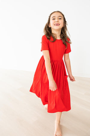 Red S/S Pocket Twirl Dress-Mila & Rose ®