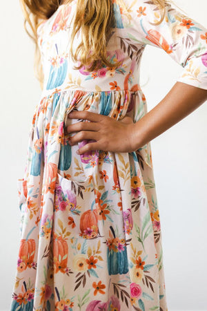 Harvest Blooms 3/4 Sleeve Pocket Twirl Dress-Mila & Rose ®