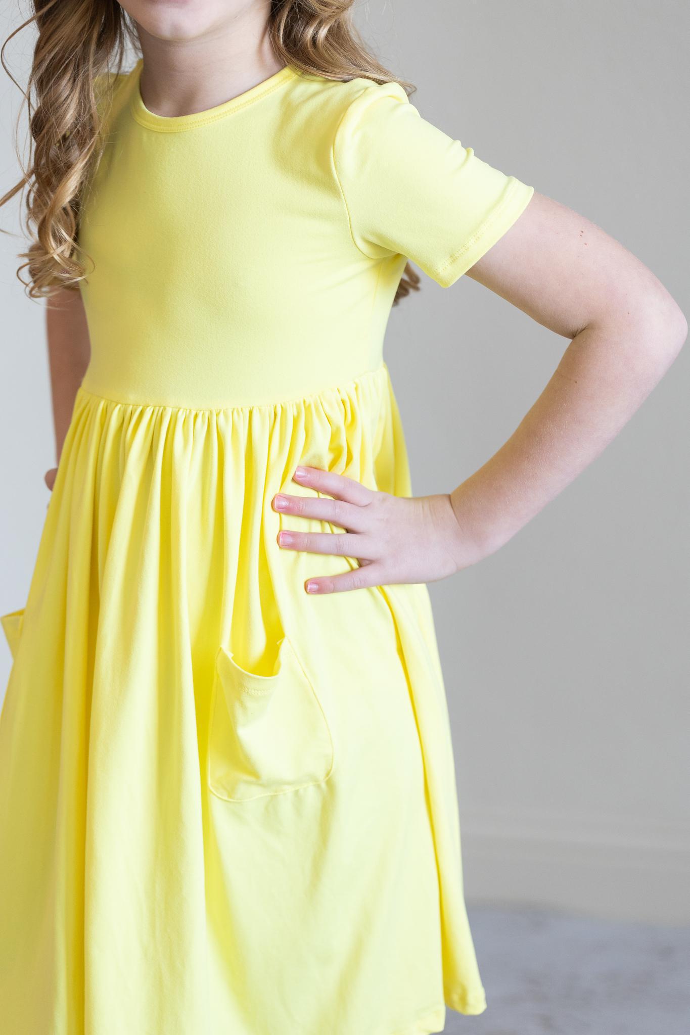 Yellow S/S Pocket Twirl Dress-Mila & Rose ®