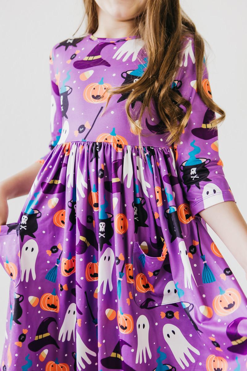 No Tricks, Just Treats 3/4 Sleeve Pocket Twirl Dress-Mila & Rose ®