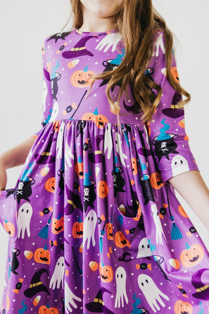 No Tricks, Just Treats 3/4 Sleeve Pocket Twirl Dress-Mila & Rose ®
