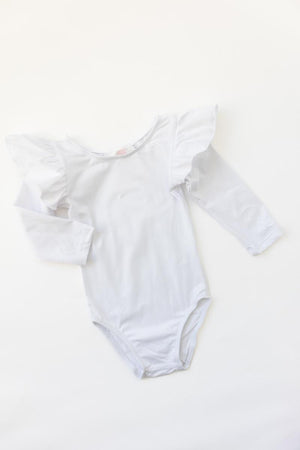 White L/S Flutter Sleeve Leotard - NEW-Mila & Rose ®