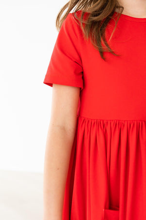 Red S/S Pocket Twirl Dress-Mila & Rose ®