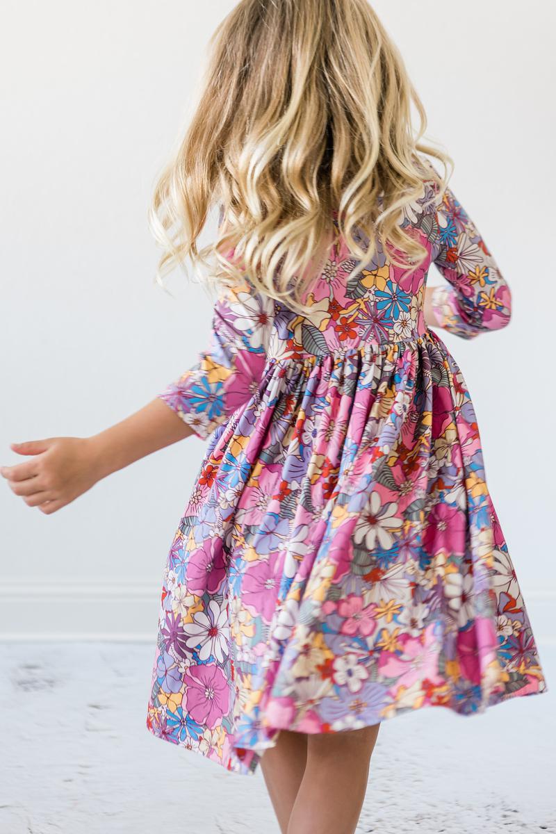 Mauve What's Up Buttercup 3/4 Sleeve Pocket Twirl Dress-Mila & Rose ®